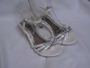 Girls White Dress Shoes Pageant Heels(T 28) Yt Sz 12  