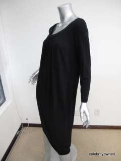 Alberta Ferretti Black Long Sleeve Pleated Neck Dress 8  