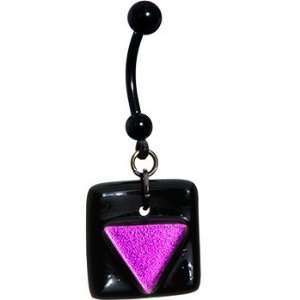    Handcrafted Black Dichroic Pink Triangle Belly Ring Jewelry