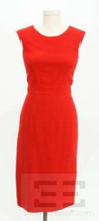 Oscar de la Renta Red Boucle Seamed Sleeveless Dress  