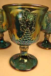 Set of 4 Blue Indiana Glass Carnival Harvest Grape Goblets  
