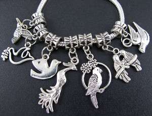 Mix 100pcs Tibetan Silver Cute Birds Dangle Beads Fit Charm Bracelet 