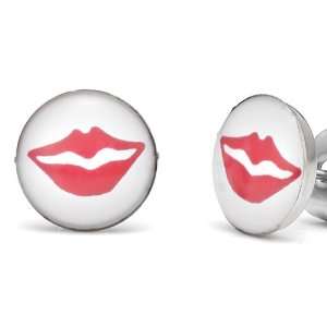 Muah Kiss Studs Stainless Steel Stud Earrings (Red White)   Free 