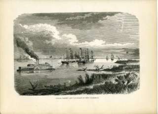 Mississippi River Boats Steam Tug~1800s antique print  