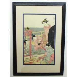  Late Summer 1 By Utamaro ~ Framed Vintage Woodblock Print 