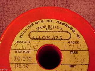 6000 Hoskins Resistance Wire, Alloy 875, 30ga, .010  