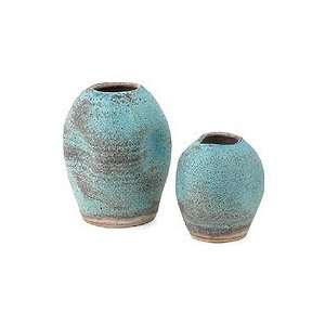 Ceramic vases, Blue Knead (pair) 