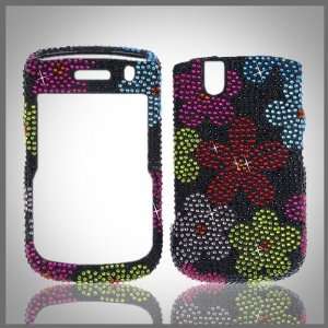  Multicolor Flowers on Black Cristalina crystal bling 