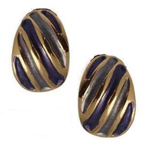  Suzy Gold Blue Clip On Earrings Jewelry