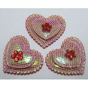  30pc Hot Pink Glitter Hearts Fabric Padded Appliques PA72 