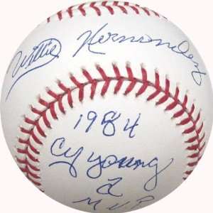  Autographed Willie Hernandez Ball   with 1984 Cy Yount 