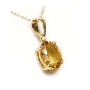  Solid 14K 7x5mm Oval Citrine Solitaire Pendant   Chain not 
