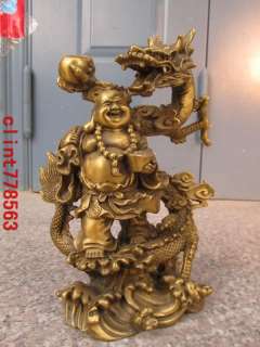 Folk Collection Classic Copper Maitreya Buddha Ride on Dragon statues 