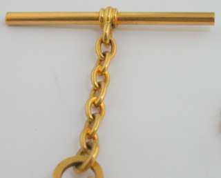 Victorian 14K Yellow Gold Albert Watch Fob Chain Engraved with Seed 