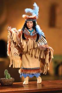 Native American Indian Kai Porcelain Doll In Ceremonial Faux Suede 