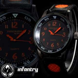 New Leather INFANTRY Black Army Mens USA Steel Watch  