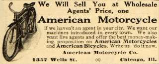   American Motorcycle Co Vintage Chicago Illinois   ORIGINAL ADVERTISING