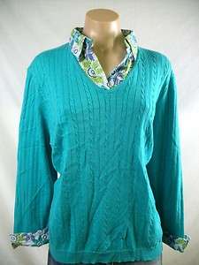   ALFRED DUNNER Teal w/ Floral Insets Layered Style Sweater Top XL NWT