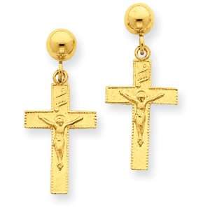  14k Polished INRI Crucifix Earrings Jewelry