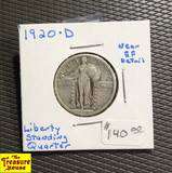 1920 D Standing Liberty QUARTER DOLLAR Silver 25c Coin Twenty Five 