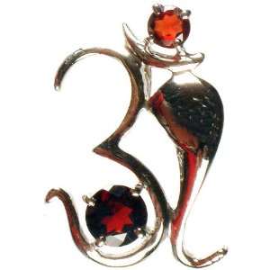 Om (AUM) Ganesha Pendant with Fine Cut Twin Garnet   Sterling Silver