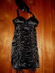 Lumi Black Padded Chest Corset Side Ties Halter Club Wear Mini Dress 
