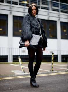 Trendy Black Color Faux Fur Long Hair Winter Coat Clothing Size S, M 
