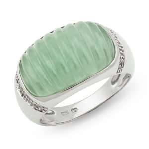  Ridged Oval Jade Ring in Sterling Silver Pearlzzz 