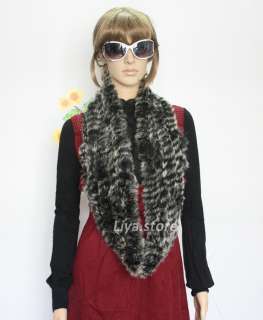 color womens real rabbit fur winter knit scarf wrap shawl collar 