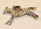 Vintage Art Nouveau Enamel Rhinestone Jockey & Race Horse Pin Brooch