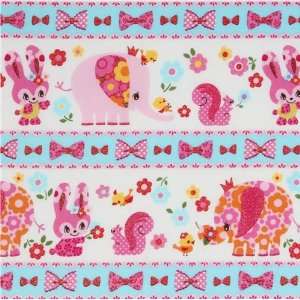  pink kawaii glitter animals Japanese fabric Kokka (Sold in 