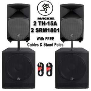  Mackie SRM1801 Powered Subs and TH 15A DJ Speakers Set New 