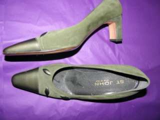 ST. JOHN Olive Green Suede Leather Pumps Made in Italy Ladies Size 8 