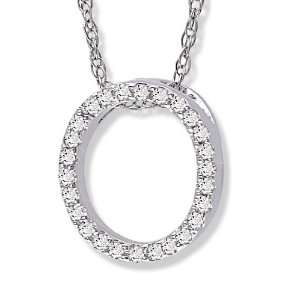  Diamond Initial Pendant O in 14k White Gold with 16in 
