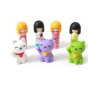    Iwako Japanese Eraser /Set   4 Kokeshi & 3 Lucky Cats Toys & Games