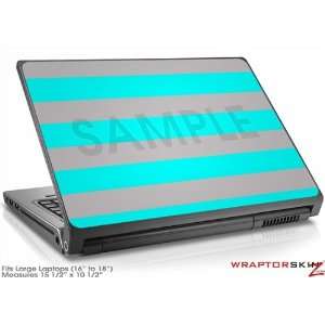  Large Laptop Skin Psycho Stripes Neon Teal and Gray 