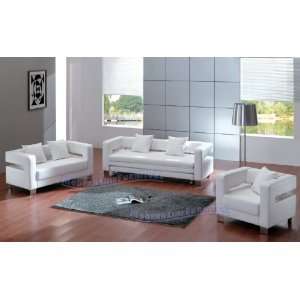   White Leather Sofa (Sleeper), Loveseat, Chair Set