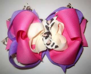 Purple Pink Leopard Fancy Boutique Layered Hair Bows  
