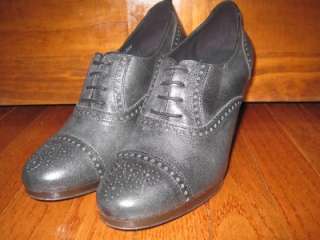 CREW Langford Leather High Heel Oxford Shoes 7.5 Blk  