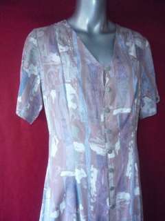 CHICOS Mauve & Blue Rayon Abstract Dress w/ Sun Buttons size 2 L 