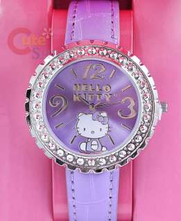 Sanrio Hello Kitty Wrist Watch w/Stone Purple License  