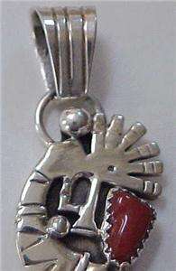 NAVAJO Signed RB Sterling Silver KOKOPELLI Turquoise Coral Pendant COA 