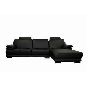    Contemporary Black Leather Sectional Sofa & Chaise