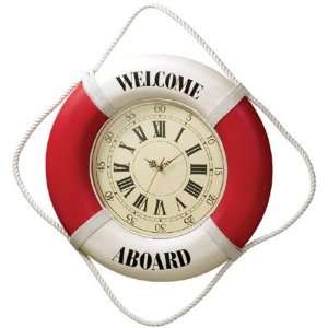  Red/White Welcome Aboard Life Ring Clock