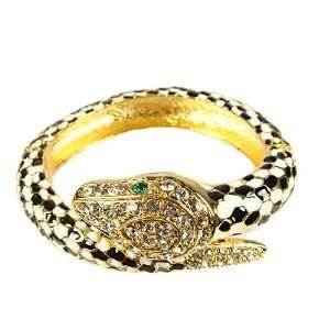  Snake Bracelet Bangle Black White Gold Rhinestone 