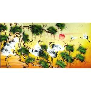 Vietnamese Lacquer Paintings   24 x 48 Cranes in the Sunset   LPSC13