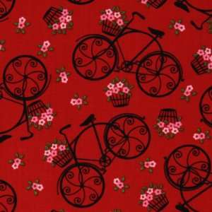  Treasures LAmour de la Vie Velo Fleurs Bicycle Toss Red Fabric 