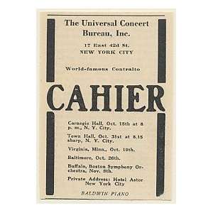  1923 World Famous Contralto Cahier Concert Dates Print Ad 
