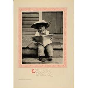  1913 Child Reading Newspaper Poem Youngest Reader Print 