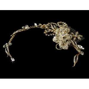  Gold Floral Swarovski Bridal Comb Jewelry